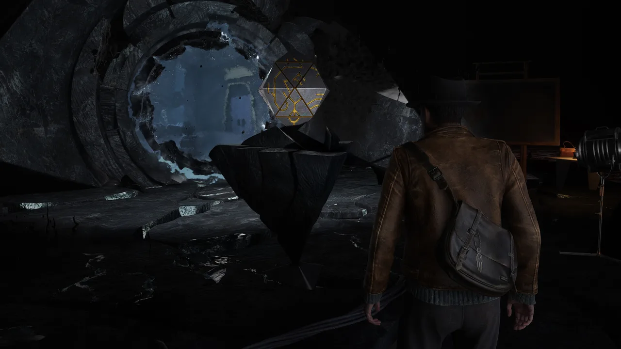 A glowing runic artifact examined in a dark room