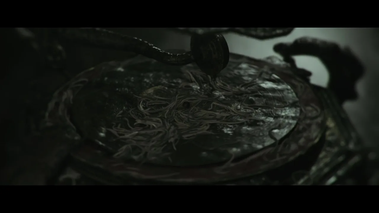 An extreme close-up of a dark eldritch artifact with tentacle tendrils