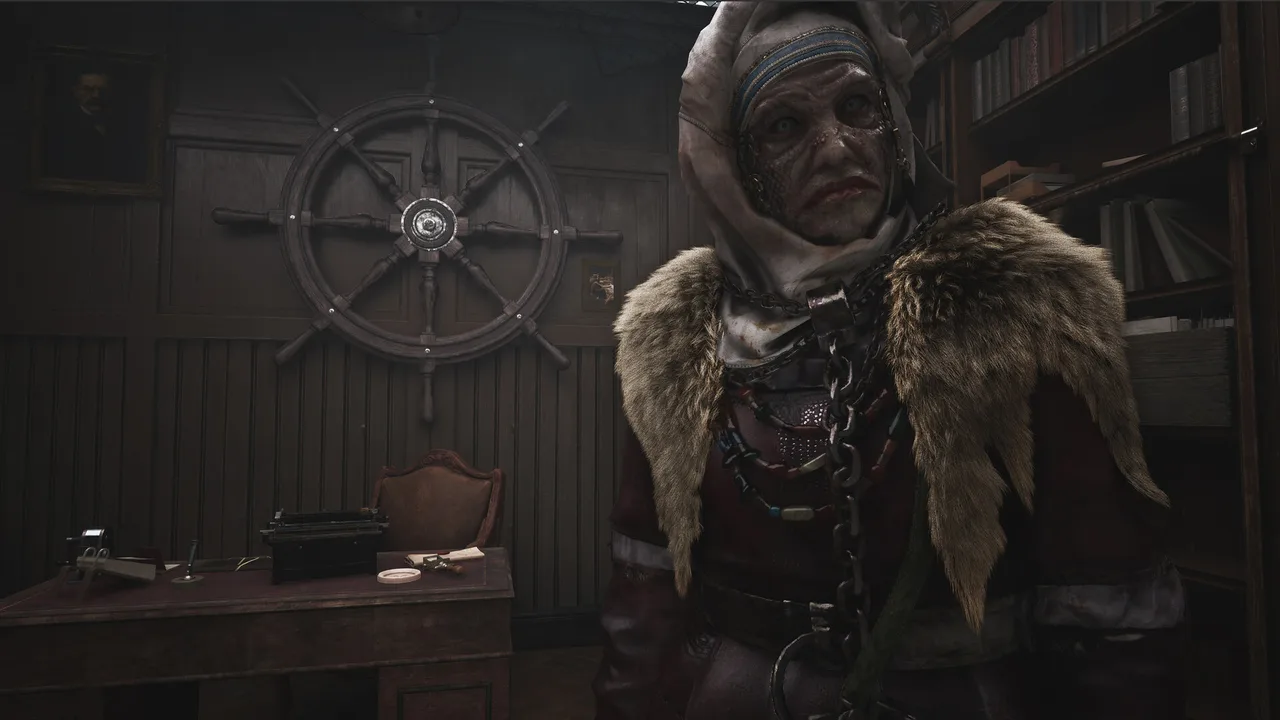 A fish-like, Innsmouth-looking NPC in a maritime office